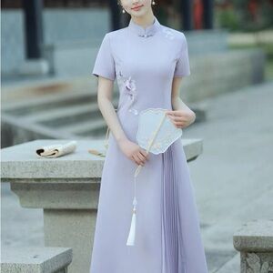 Elegant Lavender Cheongsam Dress